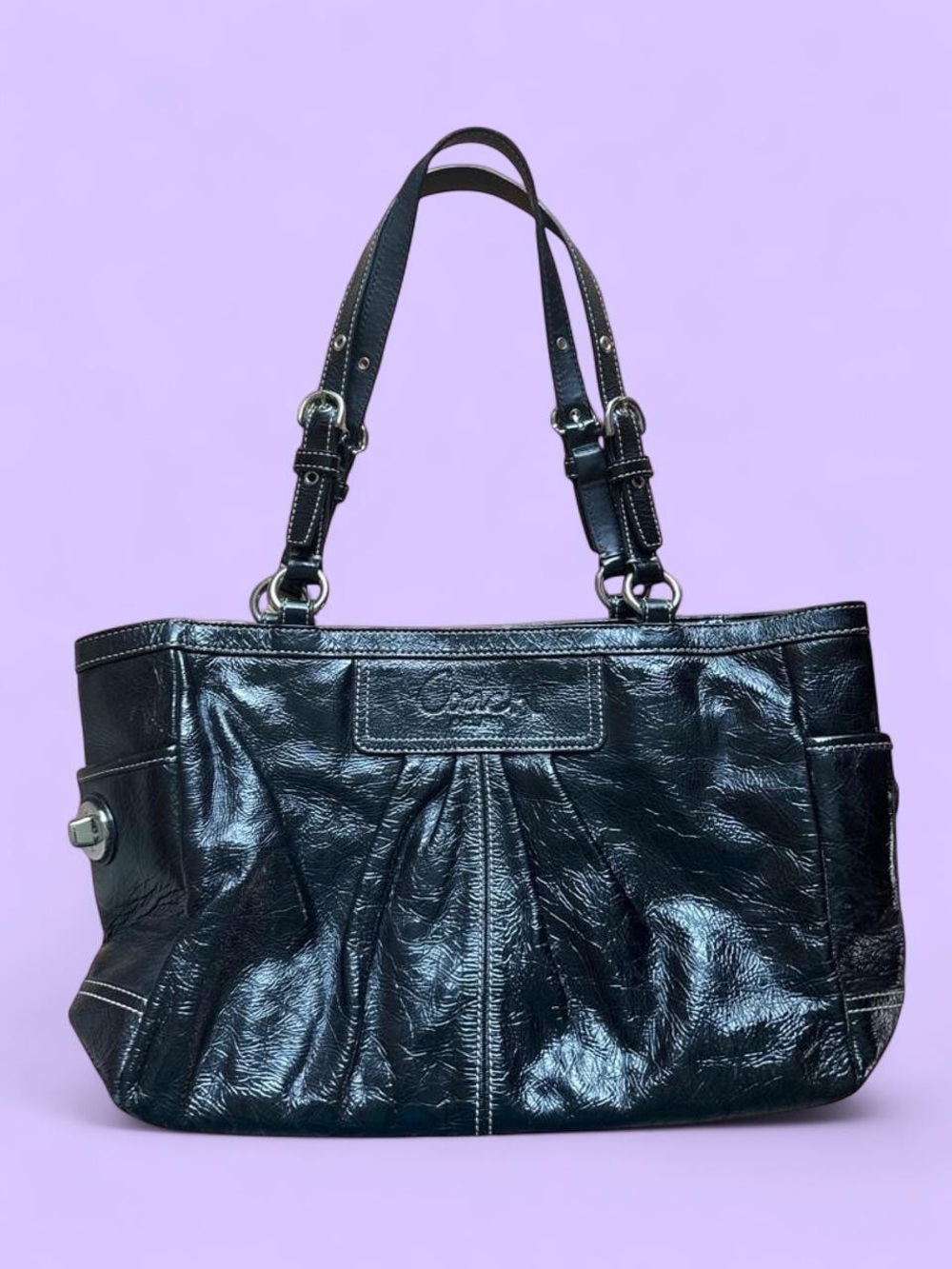 Classic Black Patent Tote Handbag - Coach